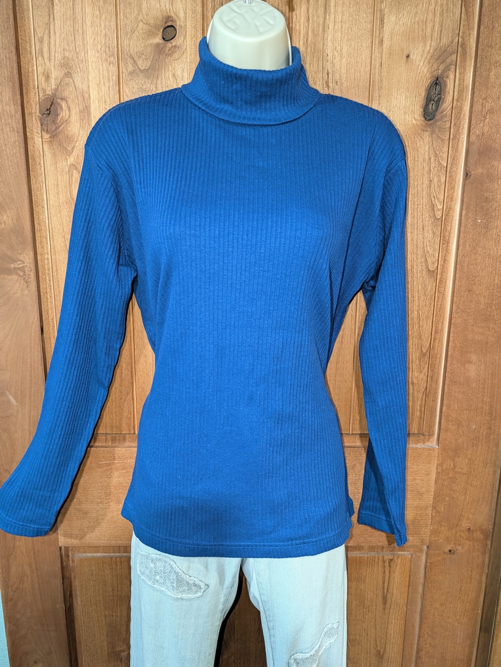croft & barrow Royal Blue Ribbed Turtleneck Long Sleeve Top